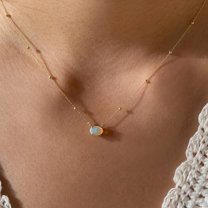 Kimiya Designs - Wholesale Pendant/charm necklace - Mini Solitaire Oval Opal Necklace1