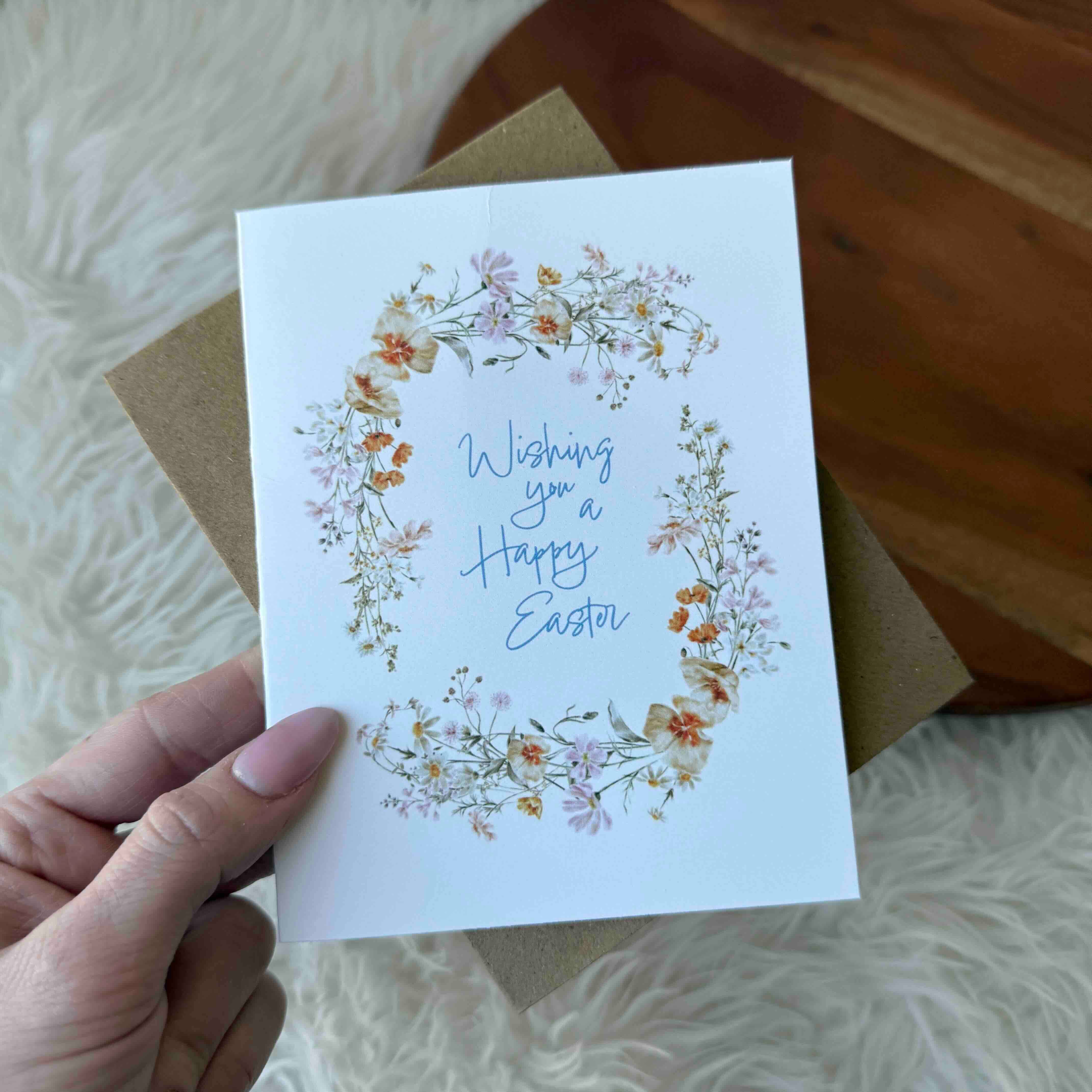 Big Moods - Wholesale Easter Card - "Wishing you a happy Easter" Floral Wreath Card