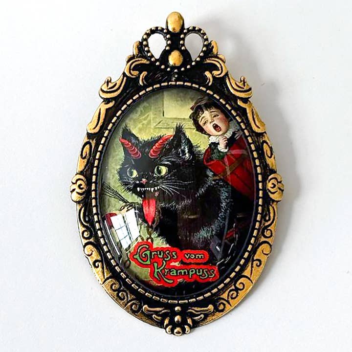 Krampuss Cat Brooch Silver or Gold Krampus Gothic for wholesale by Asunder Bazaar