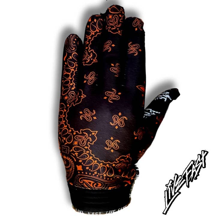 Live Fast Gear - Wholesale Gloves - Men's - Black & Orange Paisley Live Fast Mx & Bike Gloves
