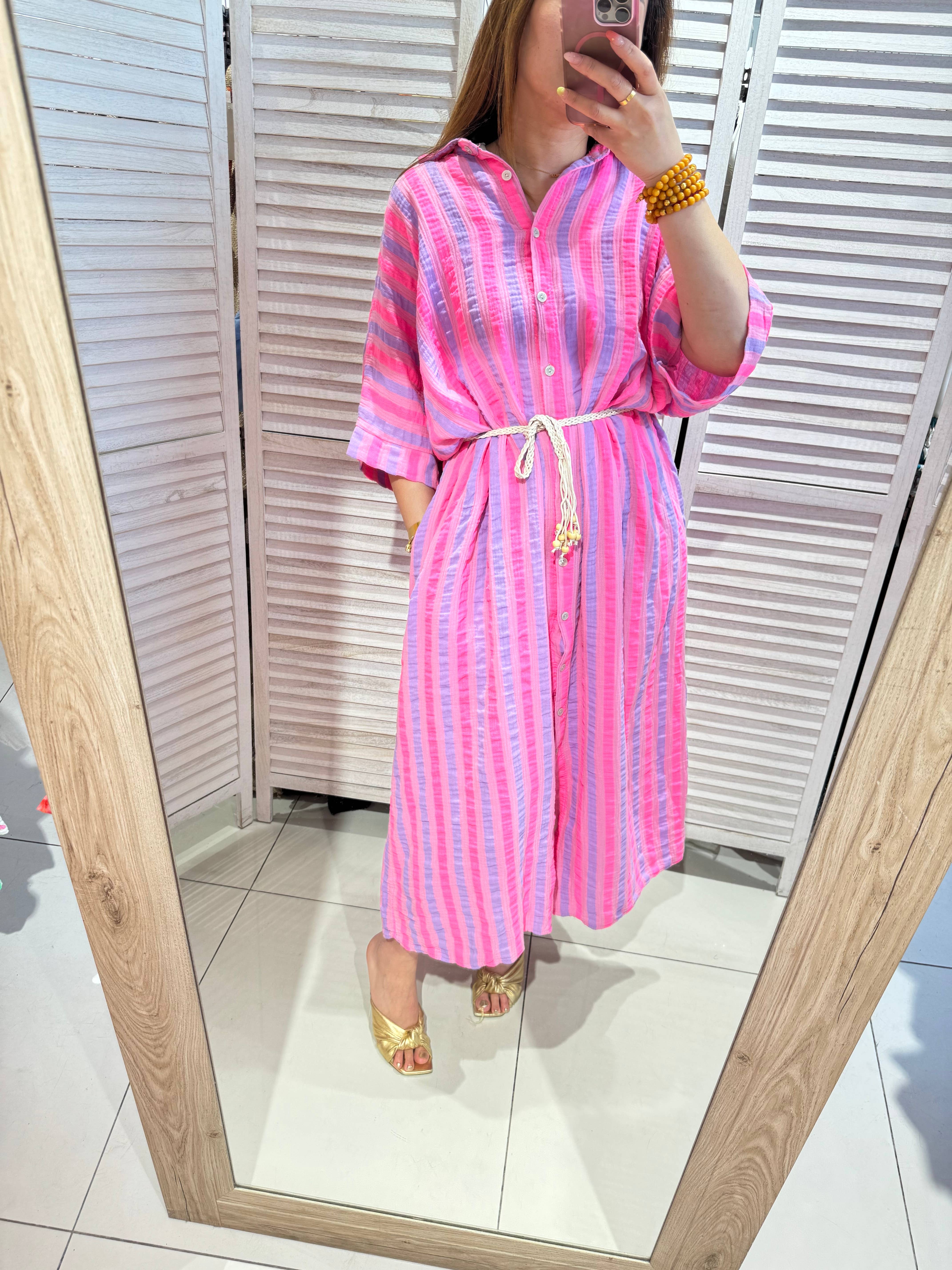 VICTORIA&ISAAC - Wholesale Dress - Women's - Striped summer dress with belt - A1055-1stripe0