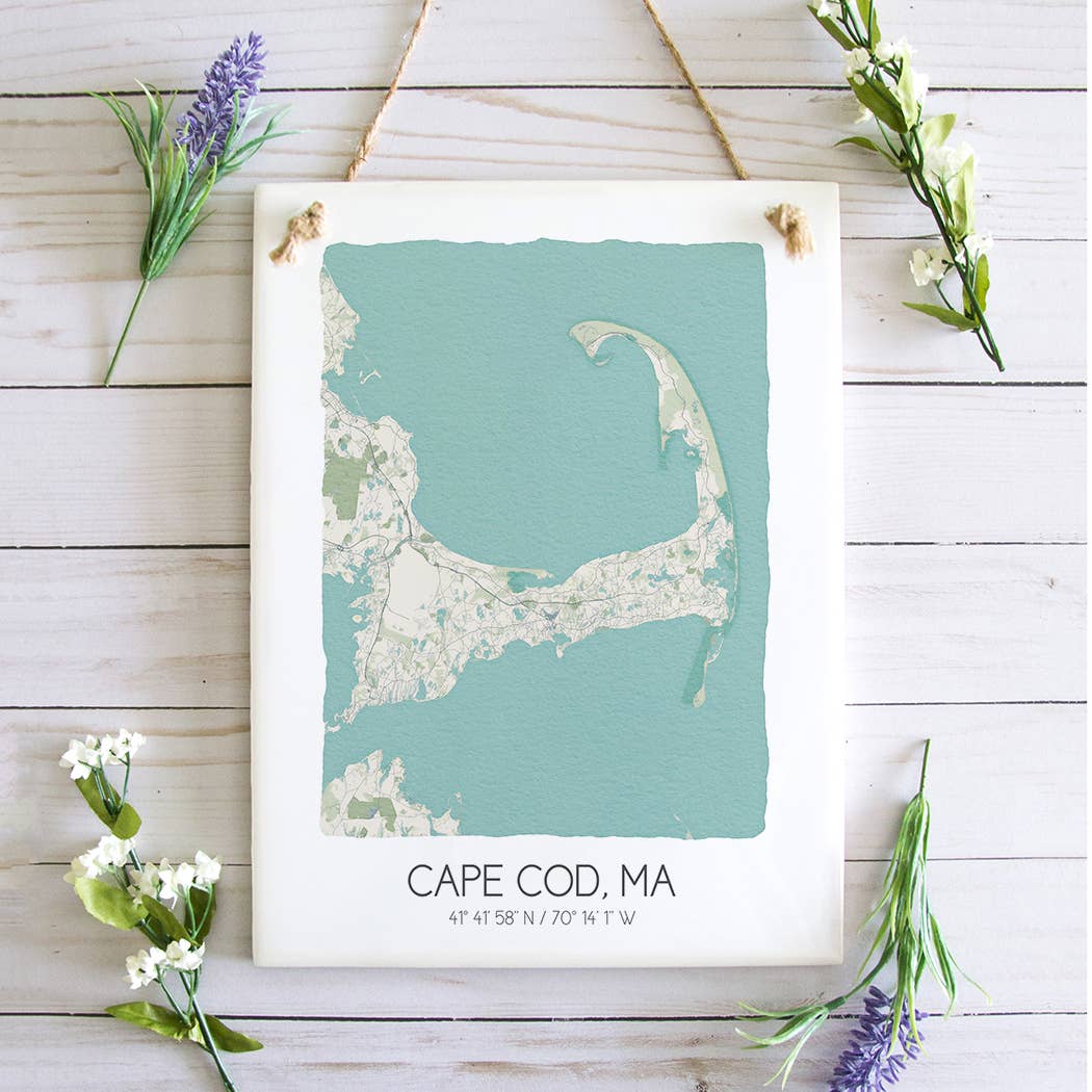 Sparks House Co. - Wholesale Sign - Cape Cod Massachusetts Map Tile Sign - Ceramic Tile Sign0