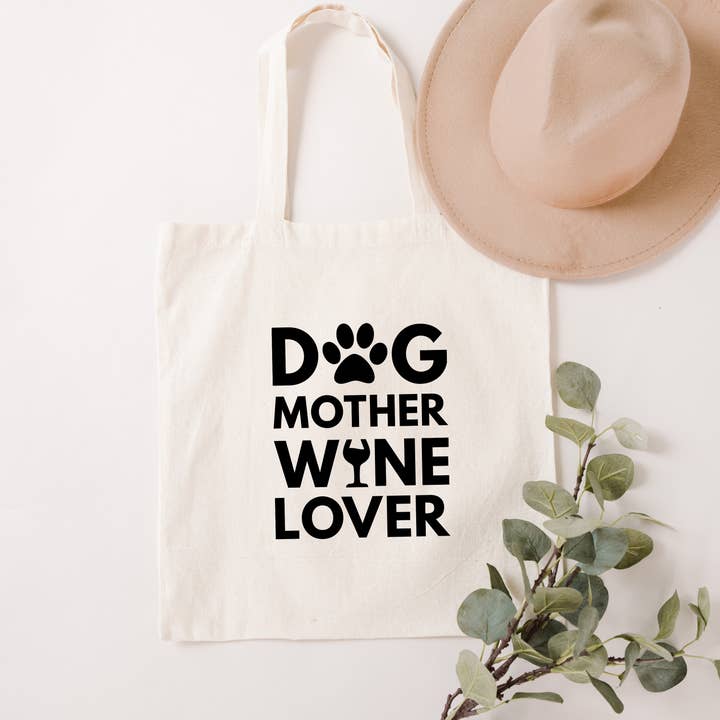 Sac fourre-tout léger en toile Dog Mother Wine Lover pour la vente par Designing Moments