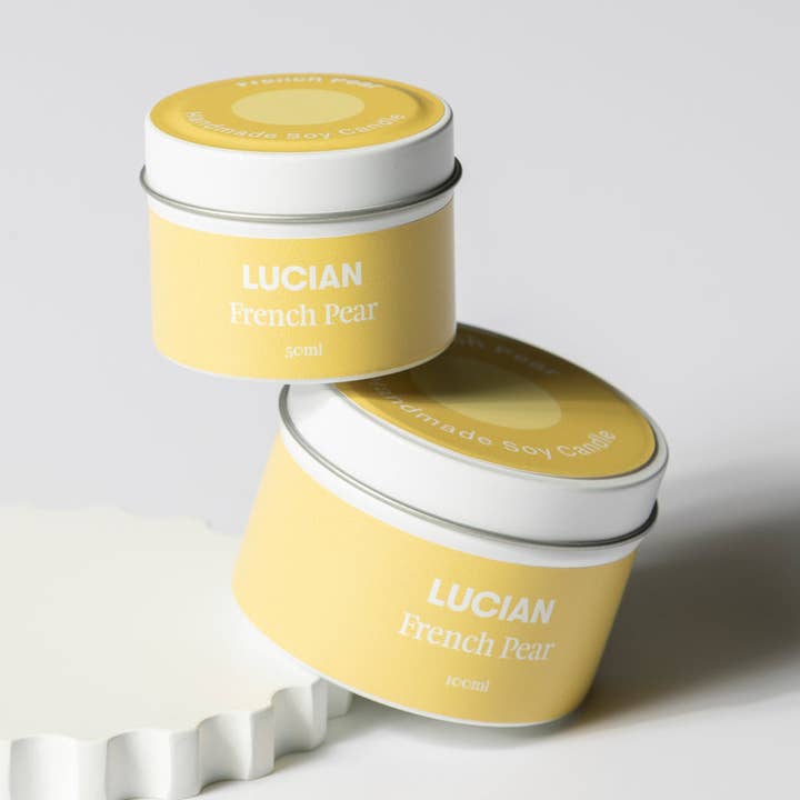 Vela de lata de viaje de pera francesa para venta al por mayor de Lucian Candles