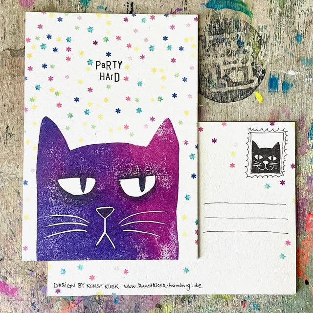 "Party Hard" Cookie Cat Postcard Set of 10 for wholesale by kuki