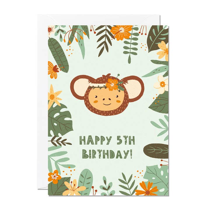 5th Birthday Card – Monkey Animal Kids Greeting for wholesale by Ricicle Cards