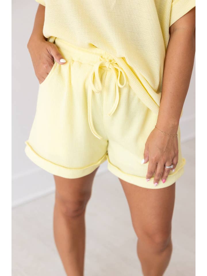 Yellow Waffle Knit Shorts for wholesale on Faire