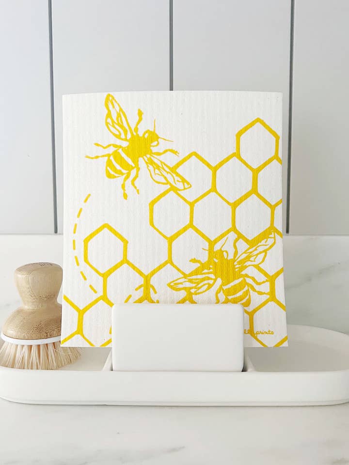 Bees and Honeycomb | Eco friendly Swedish Dishcloth for wholesale by Kimball Prints