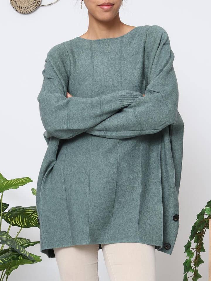 DIX-ONZE - Wholesale Tunic Sweater - Women's - Side-Buttoned Large Sweater – Comfort & Casual Elegance0