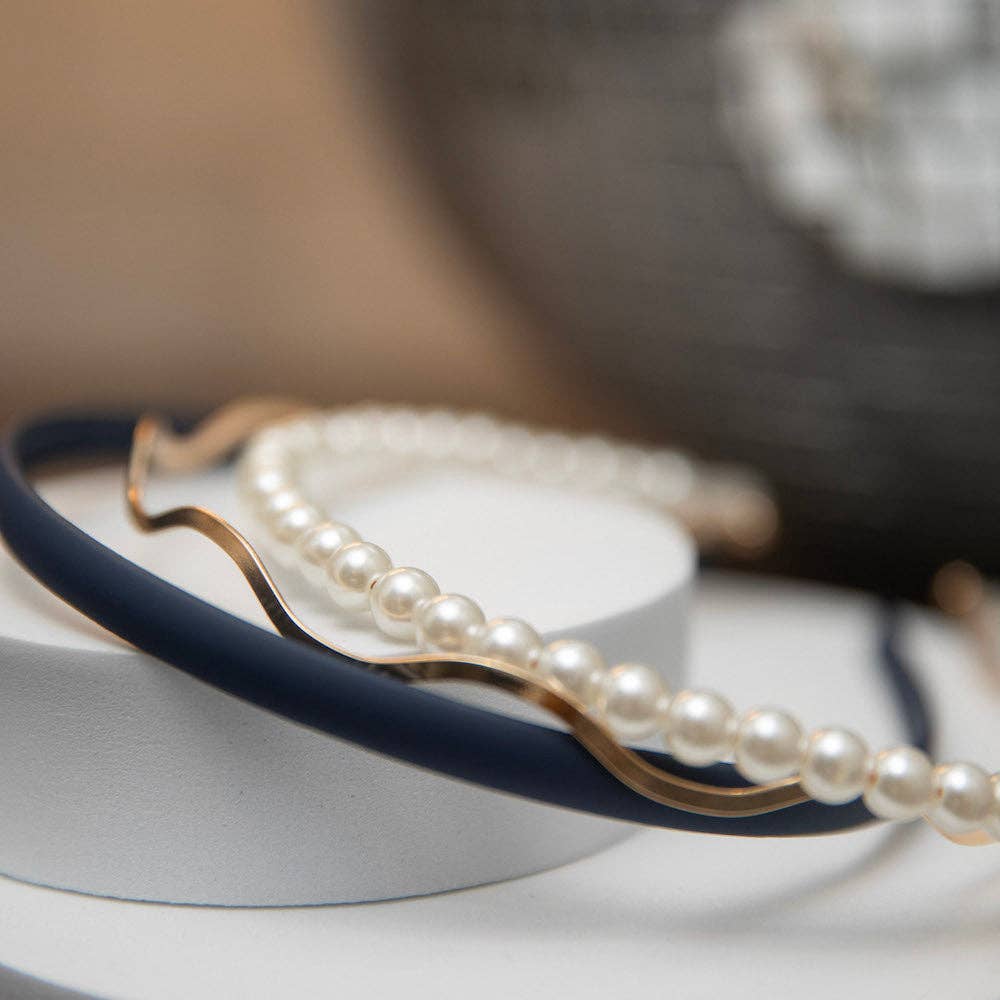 Headbands of Hope | One Purchased One Donated - Wholesale Fashion Headband - Women's - Headband Set of 3 - Blue + Pearl + Gold6