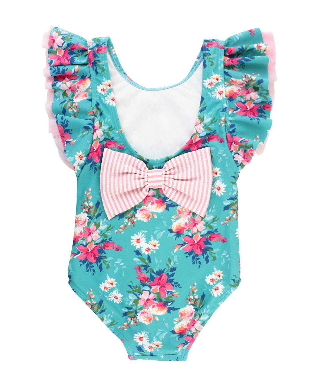 bleu Maillot de bain une pièce à manches papillon fleuries pour filles en vente sur Faire1