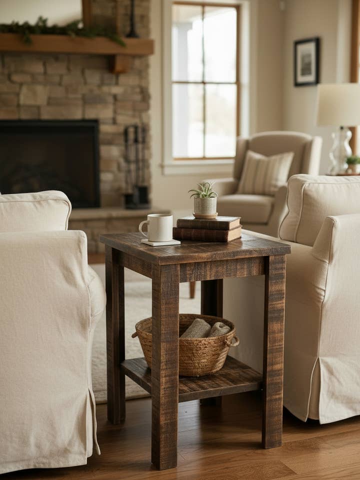 All Rough Sawn 17" Square End Table for wholesale by Coast Lamp Mfg