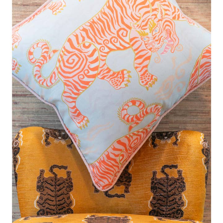Post House - Wholesale Throw/Decorative Pillow - Tigers of Tibet Pillow in Aqua