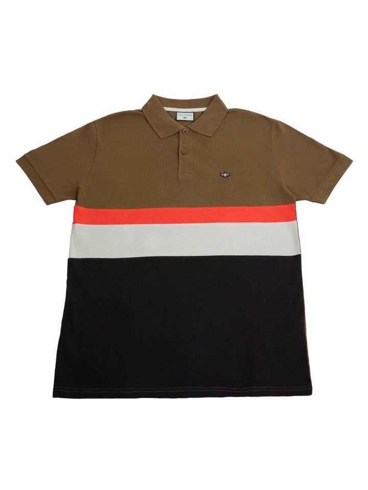 Polo à manches courtes pour hommes, t-shirt à rayures piqué, olive foncé pour la vente par TOPLOOK LONDON