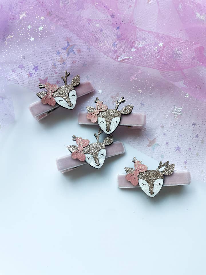 Velvet Glitter Reindeer - Christmas Clips for wholesale by Shantiques Mini Creations