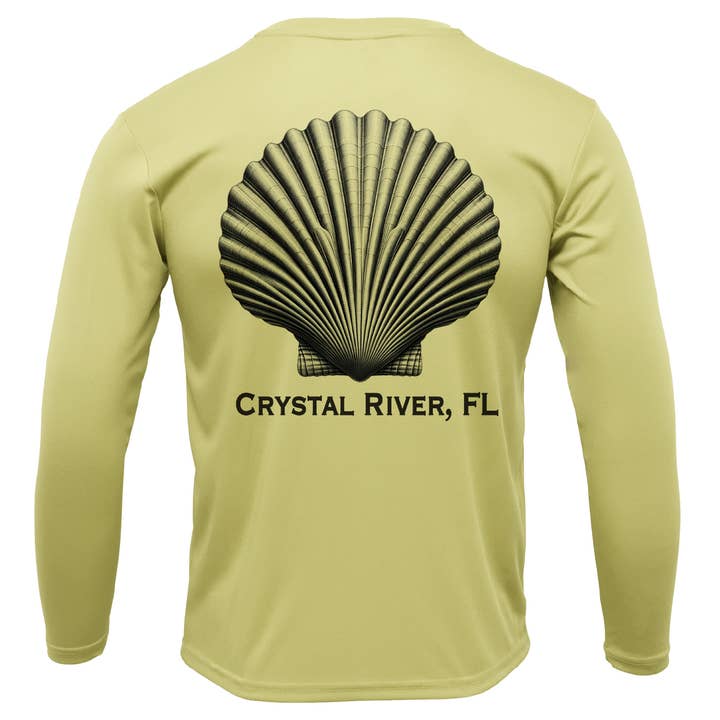 Crystal River, FL Scallop Men's Long Sleeve UPF 50+ Dry-Fit Shirt for wholesale by Saltwater Born