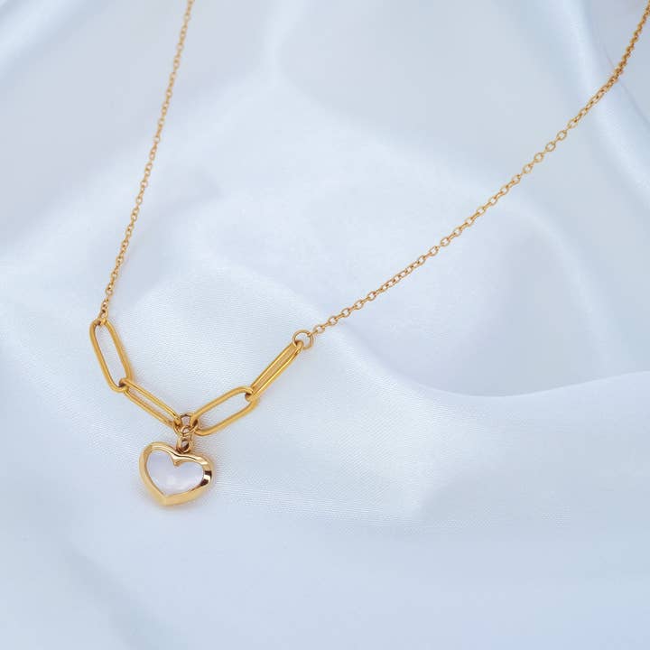 'Juliet' Shell Heart Link Chain Gold Necklace for wholesale by Luluh Lane