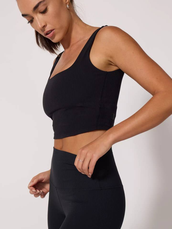 Ribbed Crop Tank with Support - Jet Black for wholesale by MPG