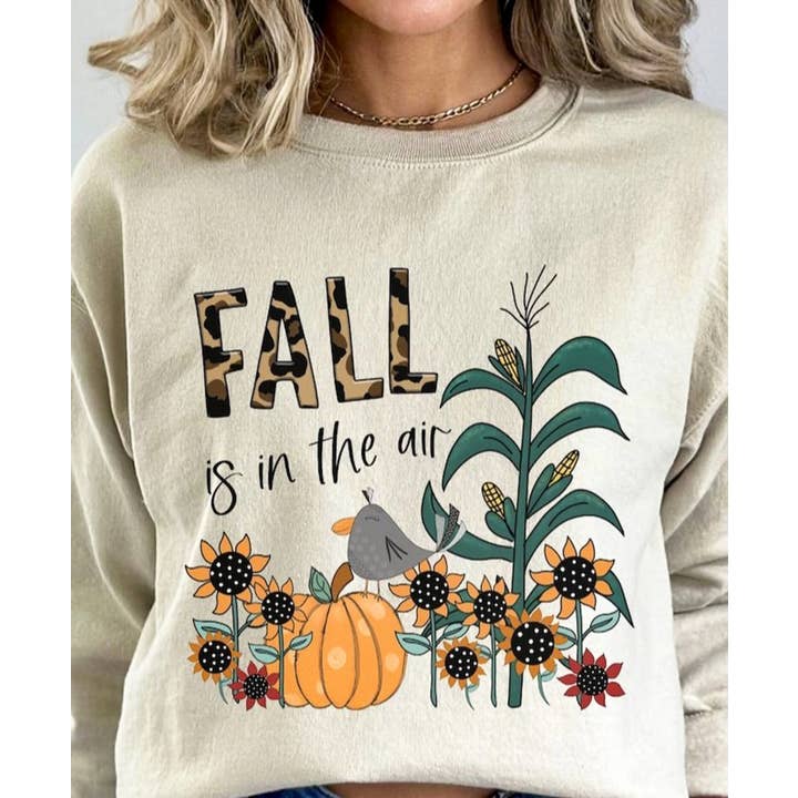 Fall Is In The Air Pumpkin Sunflowers & Corn Crew Sweatshirt for wholesale by Peach Closet