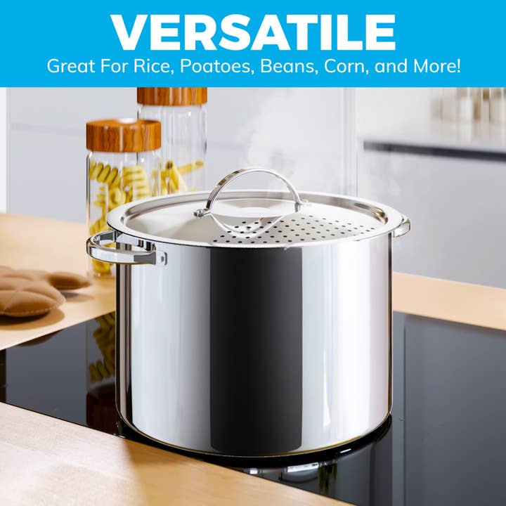 Cooler Kitchen - Wholesale Cooking Pot - Stainless Steel Pasta Pot with Locking Strainer Lid