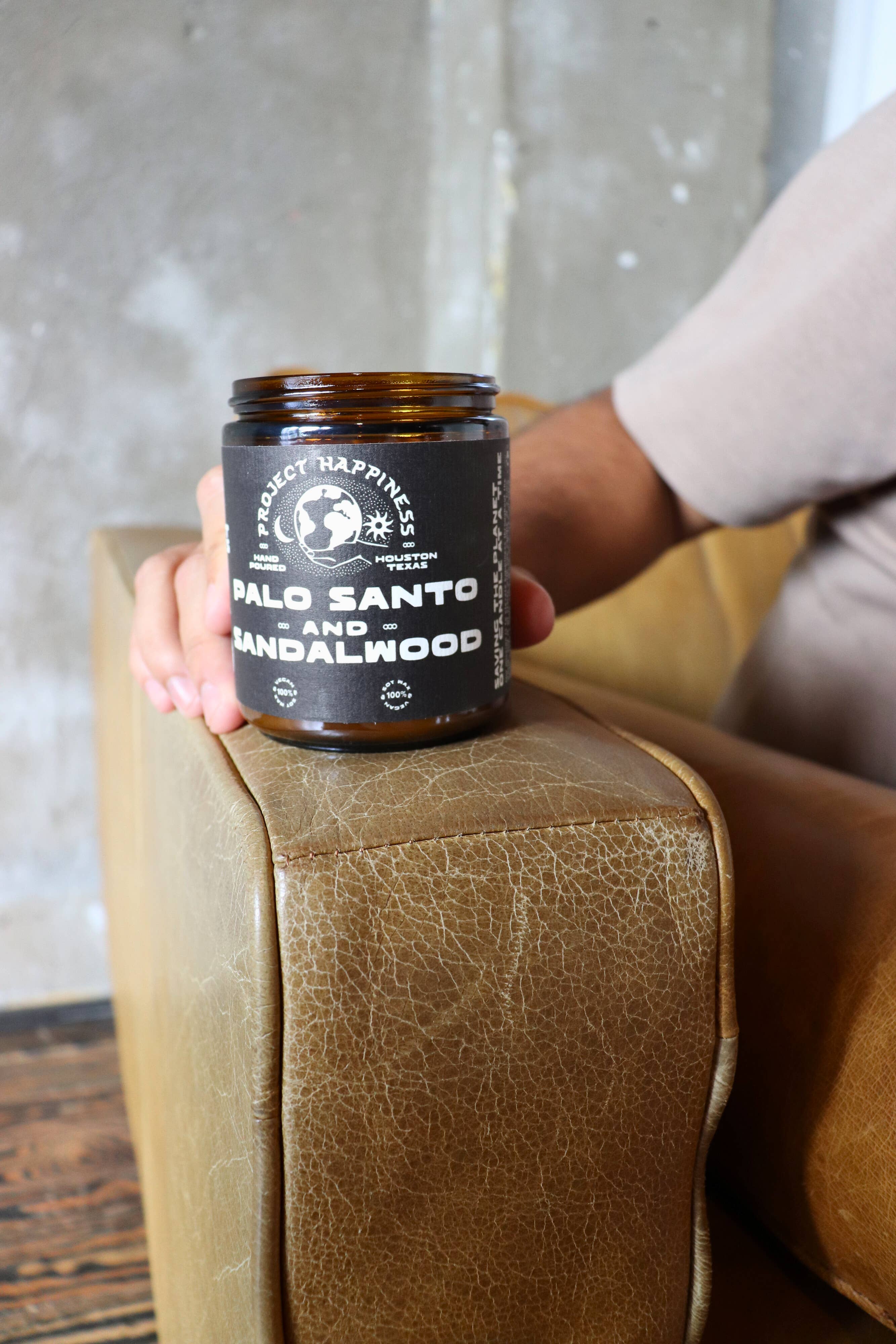 Project Happiness Candle Co. - Wholesale Jar/Filled Candle - Palo Santo and Sandalwood Soy Candle - 8oz12