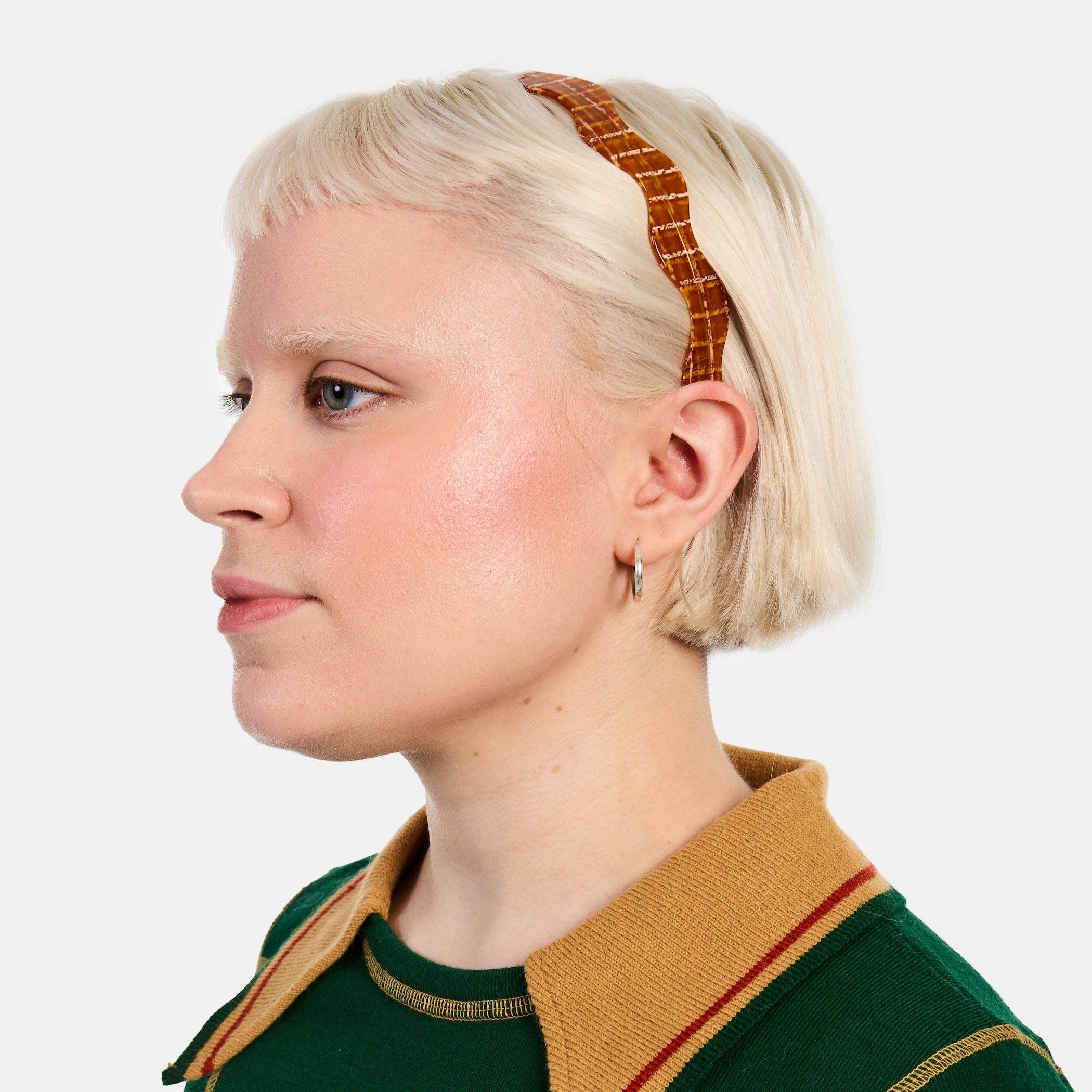 CHUNKS - Wholesale Fashion Headband - Women's - Wavy Headband in Caramel Plaid1