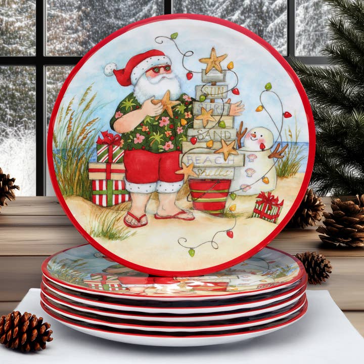 Santas Beach Christmas Melamine Dinner Plate 11in for wholesale by Certified International