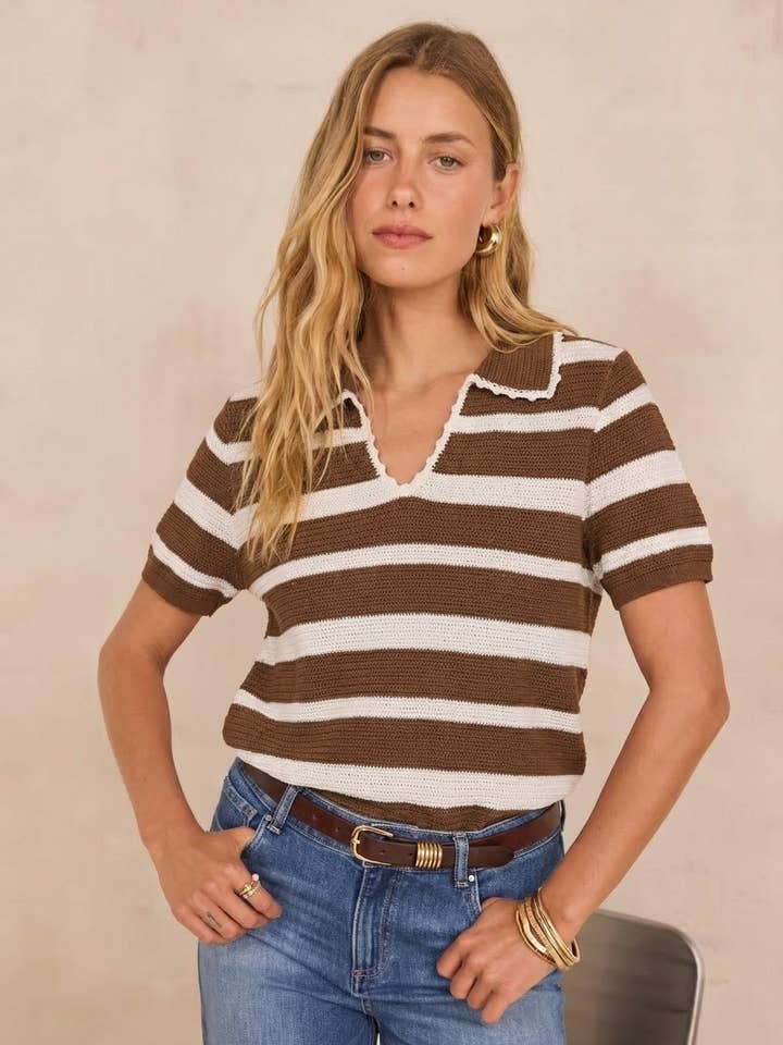 Polo en maille crochet bi-color pour la vente par KY CREATION PARIS