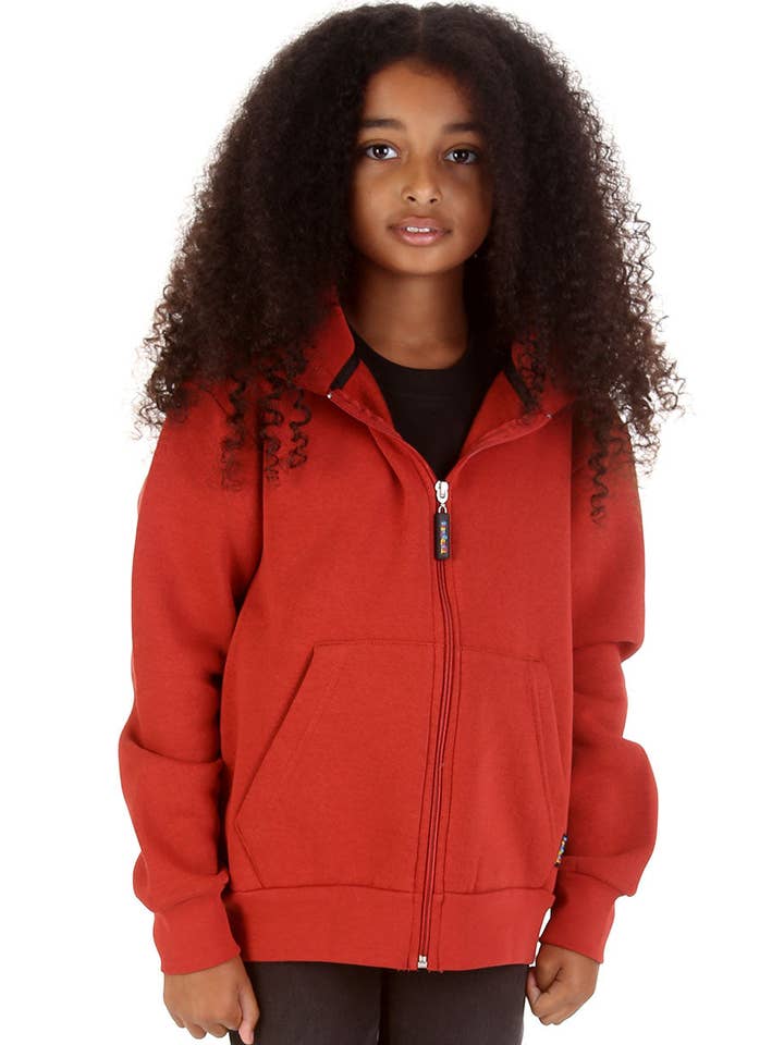 Felpa con cappuccio e zip Toggs Kids tinta unita ruggine per la vendita all'ingrosso da parte di Trendy Toggs