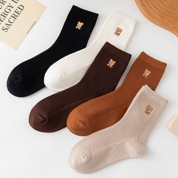 EMBROIDERED BEAR CUTE WOMEN'S SOCKS_CWMS1114 for wholesale by ACCITY