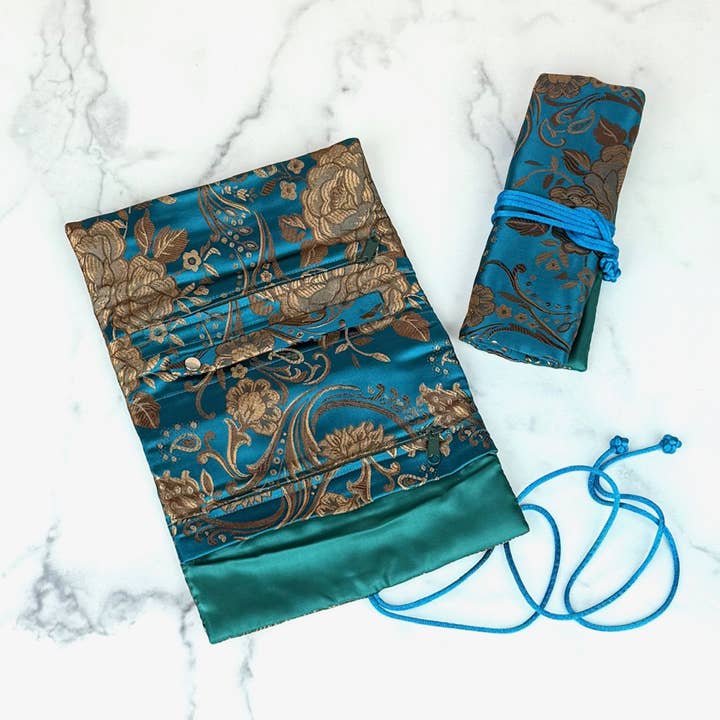 Cathayana - Venta al por mayor Joyero/organizador de joyas - Joyeros de viaje grandes de brocado floral.