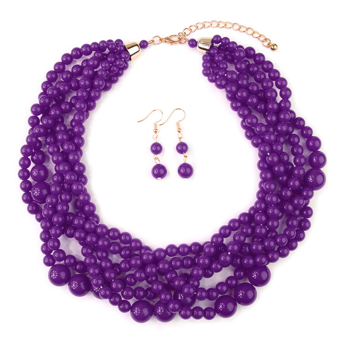 MYS Wholesale Inc - Vente Parures de bijoux - Ensemble collier ras-du-cou et boucles d'oreilles à bulles à plusieurs brins pour femmes11