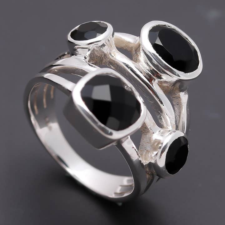 925 Silver Black Onyx Statement Ring for wholesale by AG 925 JEWELLERY