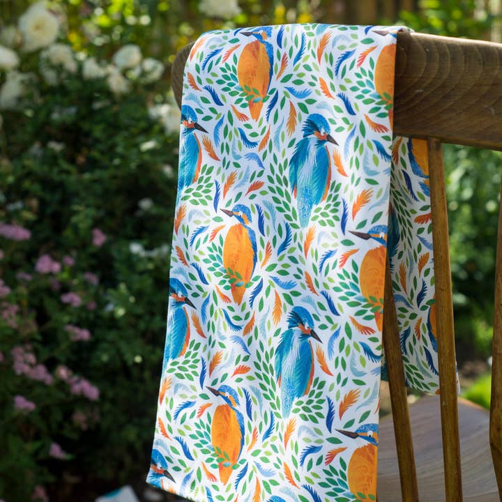 Bright Kingfisher Organic Cotton Tea Towel for wholesale by Kate Slater