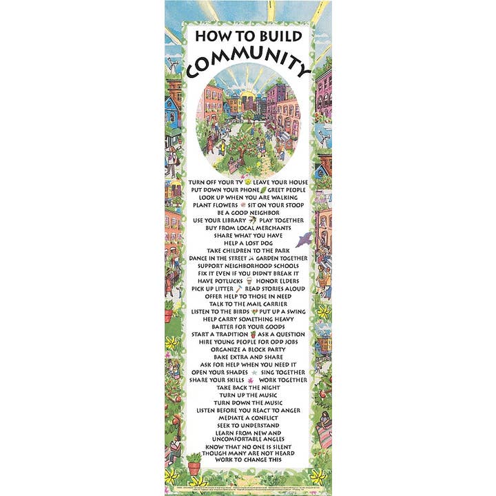 Poster - How To Build Community (Unframed) for wholesale by Syracuse Cultural Workers