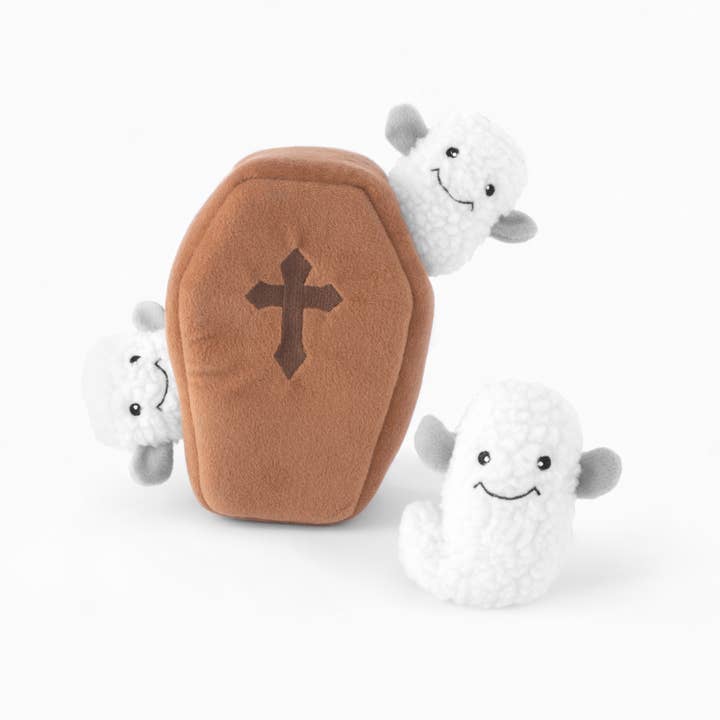 ZippyPaws - Wholesale Pet Plush Toy - Dog - Zippy Burrow - Coffin with Ghosts - Dog Toy