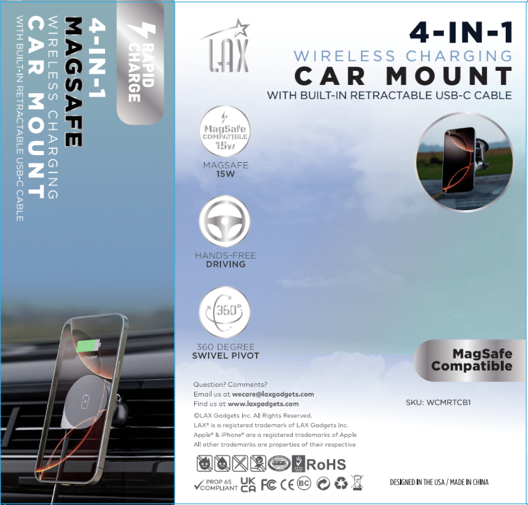 LAX Gadgets - Vente Chargeurs portables - Support de chargeur de voiture MagSafe 4-en-1 + câble USB-C rétractable11