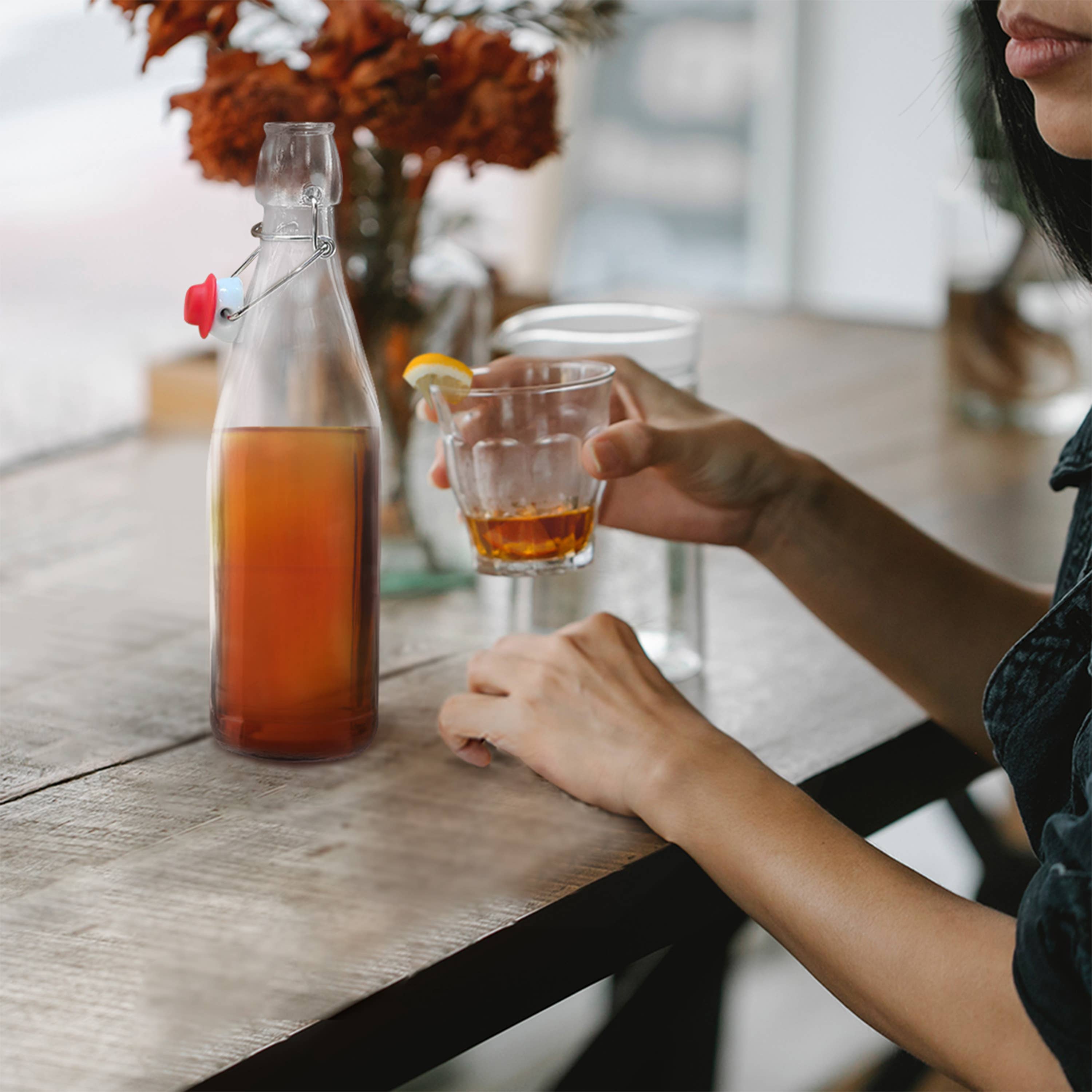 Nevlers - Wholesale Milk/Juice Bottle - Glass Swing Top Bottles - 17 oz. Round Design (Set of 12)11