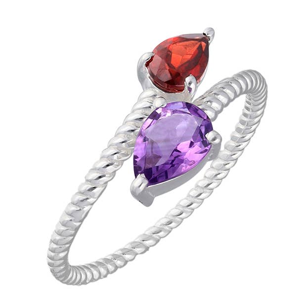 Amethyst Garnet 925 Sterling Silver Bypass Rope Style Ring for wholesale by Tiramisu