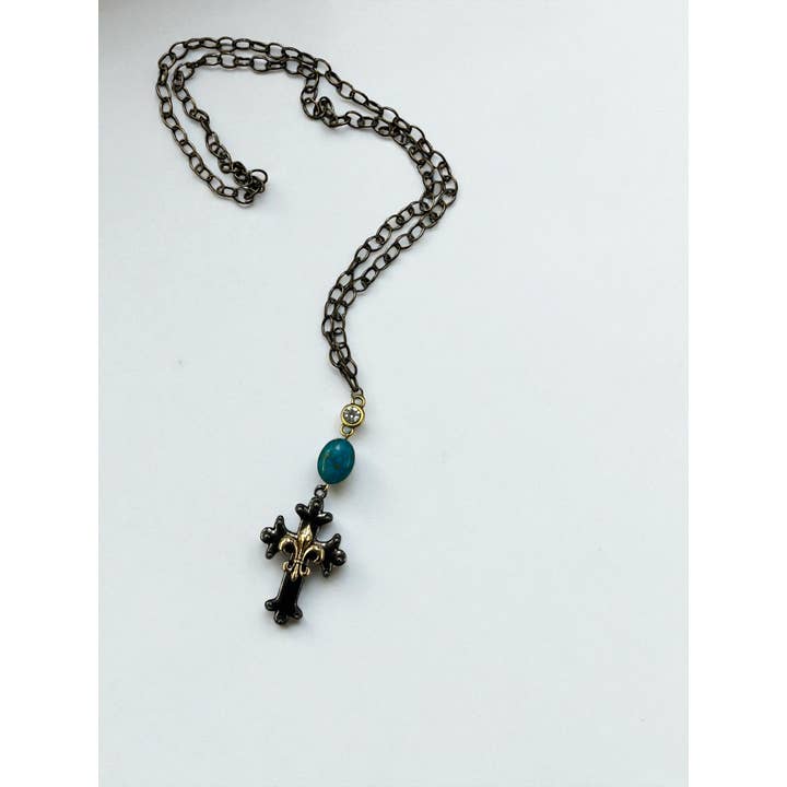 Ava Capri - Wholesale Pendant/Charm Necklace - Megan artisan 28" Necklace with imperial jasper accent cross