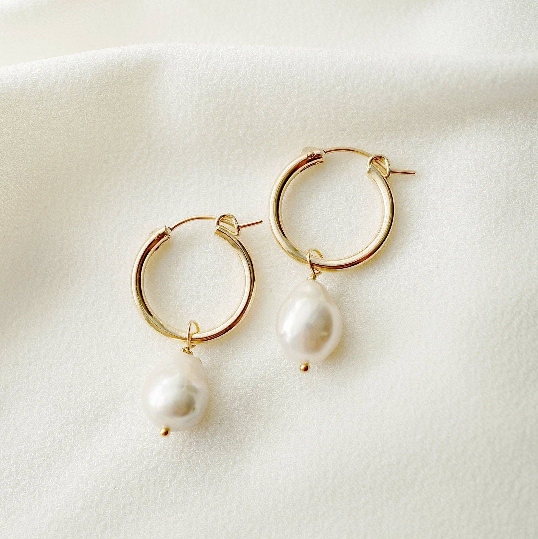 Hunter & Trove - Wholesale Hoop Earrings - Cultured Baroque Pearl 14K Gold Fi Hoop Earrings (Claudette)0