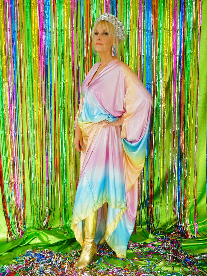 Fumbalinas - Wholesale Kaftan – Women's - Liquid Holographic Pastel Rainbow Studio 54 Maxi Kaftan Dress63