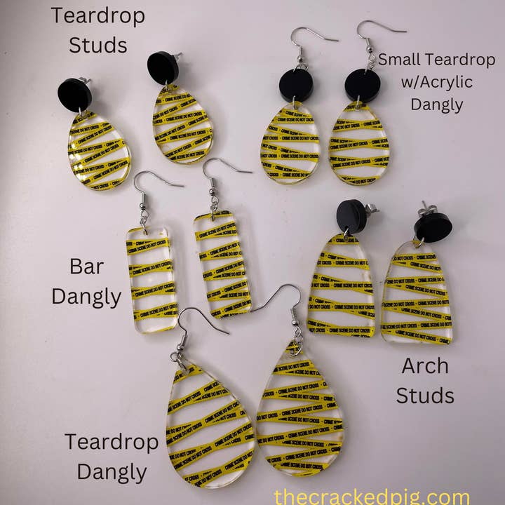 The Cracked Pig - Wholesale Dangle Earrings - Crime Scene Tape Earrings | Stainless Steel Hardware0