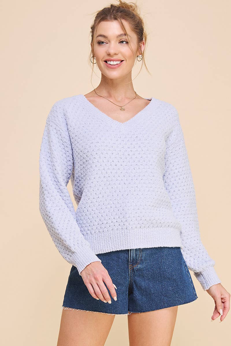 Allie Rose - Wholesale Knit Sweater - Women's - Soft Cloud Pique V Neck Sweater4
