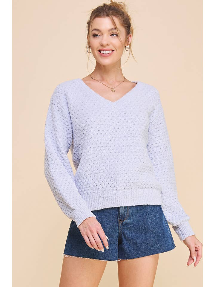 Allie Rose - Wholesale Knit Sweater - Women's - Soft Cloud Pique V Neck Sweater4