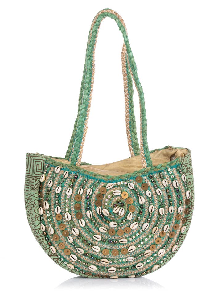 Handgefertigte Tasche mit Perlen und Muscheln, 27 cm x 20 cm x 8 cm für den Großhandel von Peace & Love (CALAO IMPORT EXPORT S.L.)