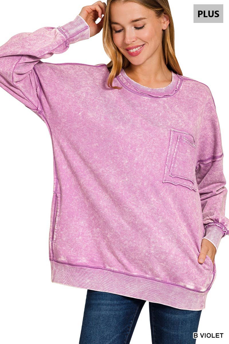 42POPS - Wholesale Sweatshirt - Women's - ', Plus French Terry Acid Wash Raw Edge Front Pocket8