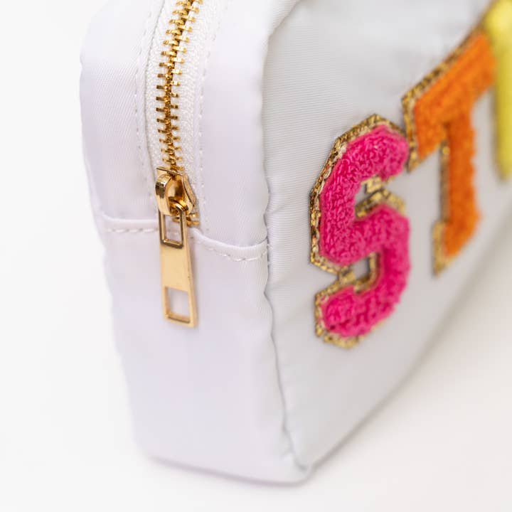 Natalia - Wholesale Makeup/Cosmetic Bag - Preppy Nylon Chenille Letter Travel Makeup Pouch - STUFF