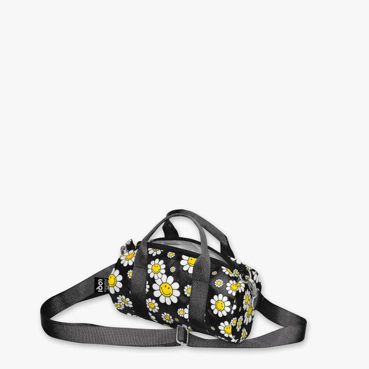 Petit sac weekender noir SMILEY Flowers en matériaux recyclés pour la vente par LOQI