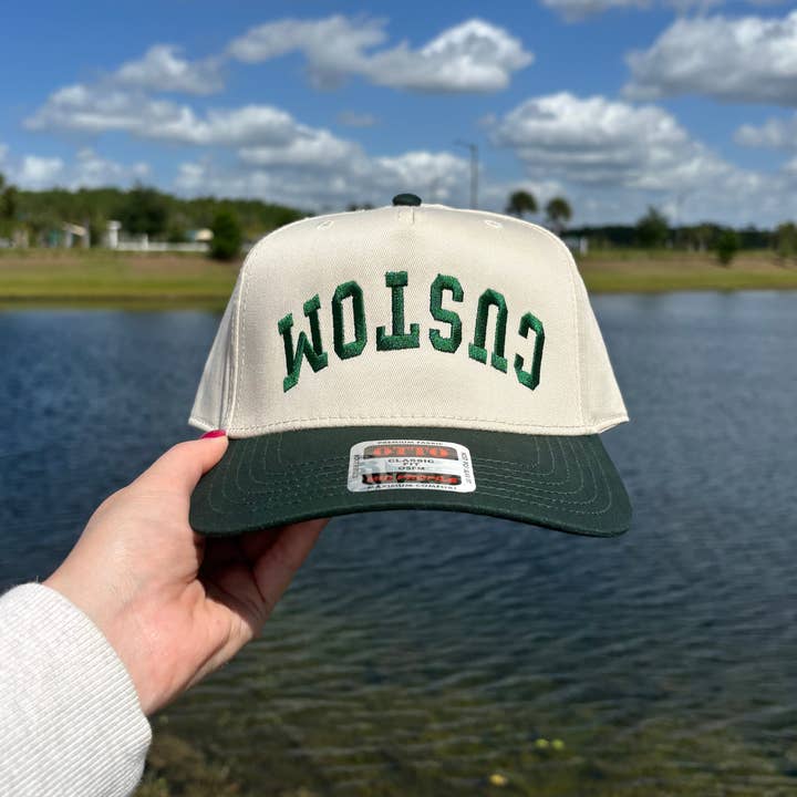 Custom Upside Down Text Embroidered Trucker Hat for wholesale by Bali's Embroidery